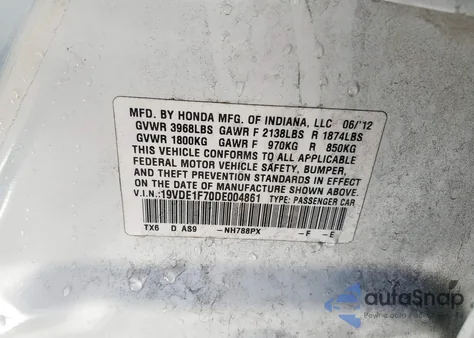 2013 Acura Ilx 2.0L from USA, damaged, VIN 19VDE1F70DE004861